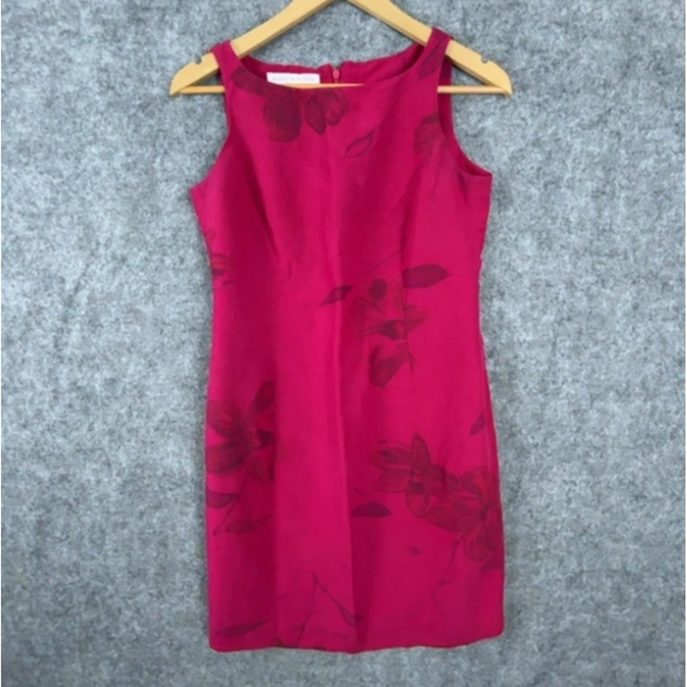 Jones New York Dress Womens 8P Pink Floral Linen Silk Sleeveless Sheath Office